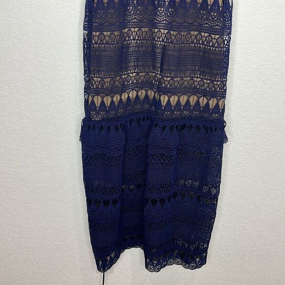 New SELF-PORTRAIT Teardrop Guipere Paneled Maxi Dress Navy Size 0 - Picture 5 of 16